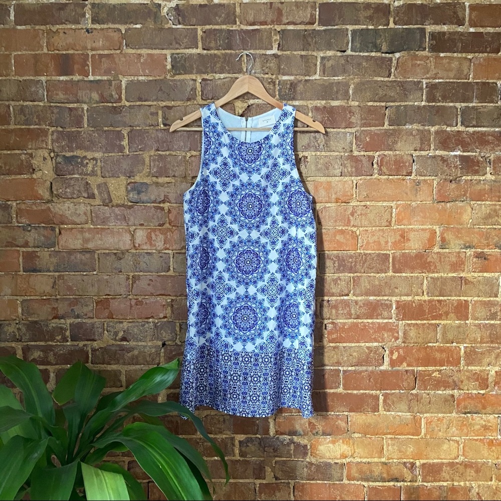 Everly Blue Medallion Brocade Shift Dress